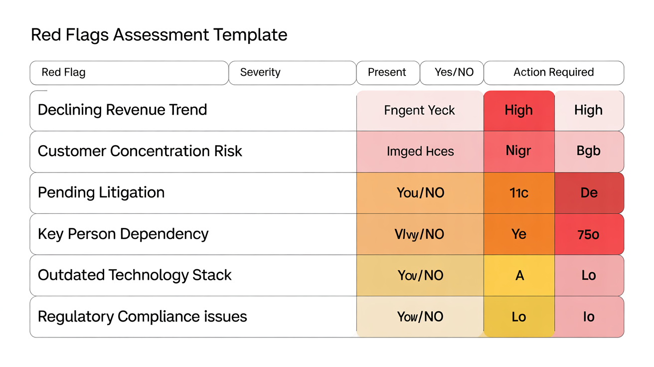 Red Flags Assessment Template preview with severity ratings and action items